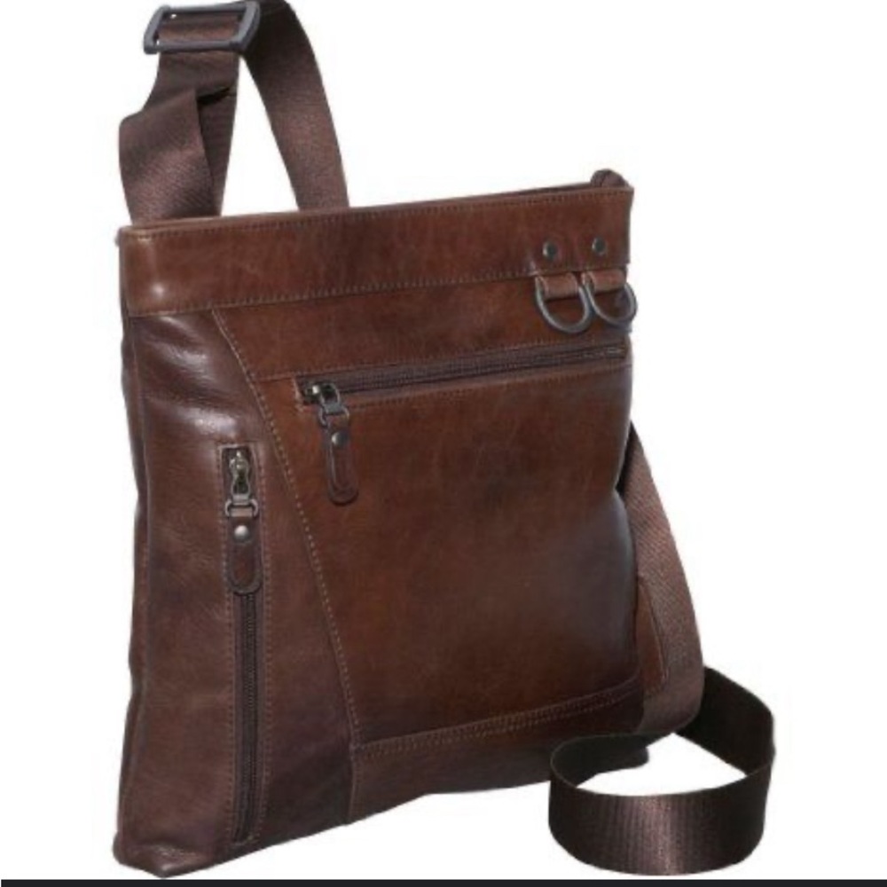 Dr Koffer Vintage Distressed Leather Rustic Zip Pocket Shoulder Bag .